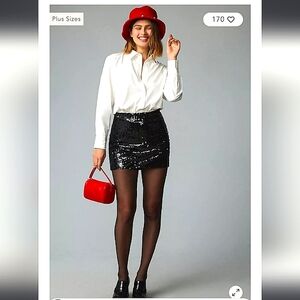 Anthropologie Mare Mare Buttondown Sequin Twofer Mini Dress long sleeves Small